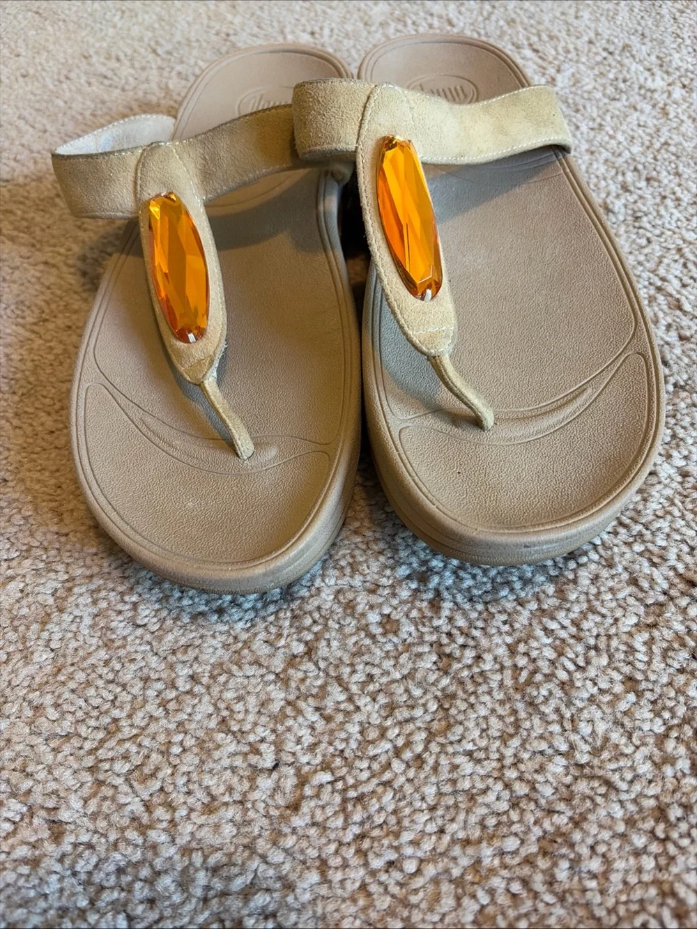 FITFLOP SLIP-ON SANDALS Beige With JEWEL -Sz 11